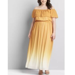 Lane Bryant Yellow & Cream Ombre‎ Off Shoulder Ruffle Maxi Dress Size 22/24